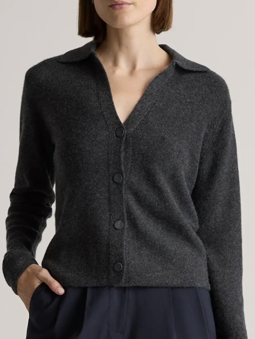 Quince Charcoal Button-Front V-Neck Cardigan XL Collared